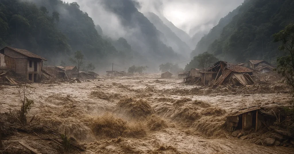 La noche del Volcan sobre los rios Rio Claro y Chinchina