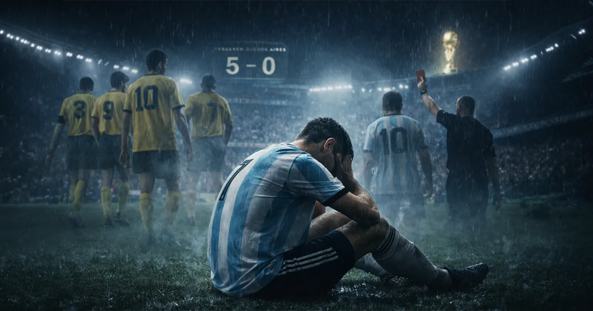 Jugadores de la Selección argentina durante un partido histórico que recuerda los grandes tropiezos del equipo.