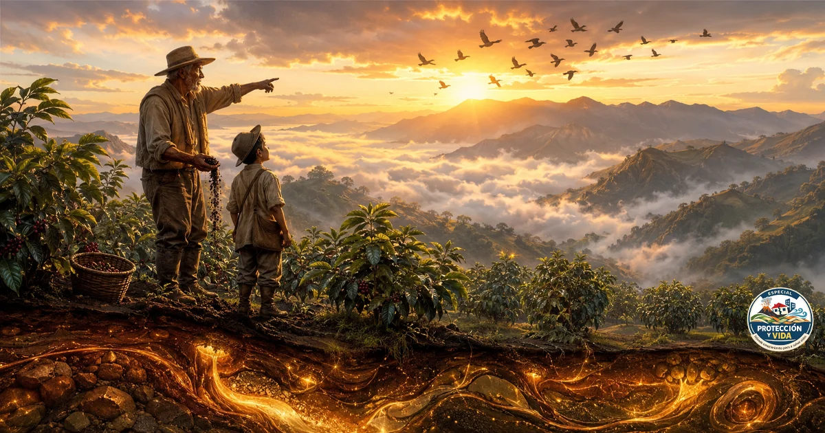 Don Jacinto y su nieto Samuel, frente a la cordillera que respira: la montaña no duerme, apenas trabaja despacio.